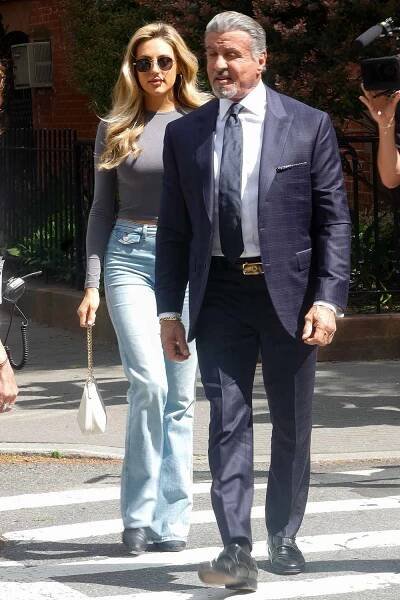 Sylvester Stallone and his daughter Sophia Rose Stallone are seen on the film set of the 'Tulsa King' TV Series in New York City.