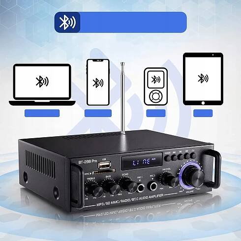 AUDIO ZESILOVAČ MINI VÝKONOVÝ ZESILOVAČ BLUETOOTH HIFI STEREO 2.0 KANÁL Frekvenční pásmo 87–108 Hz
