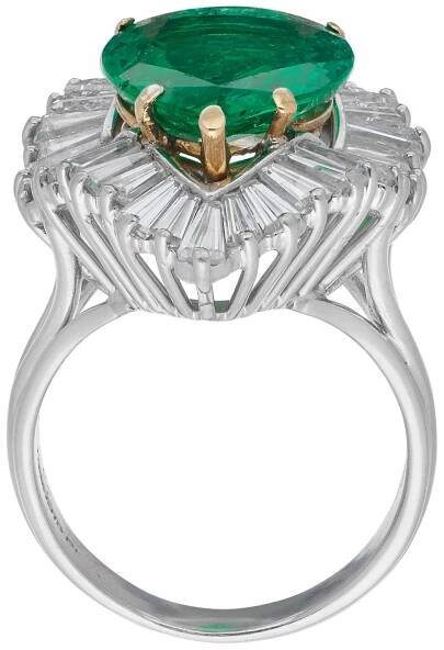 Vintage Platinum, 5.38ct Colombian Emerald and Diamond Ring