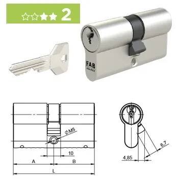 Vložka do dveří Oboustranná bezpečnostní cylindrická vložka FAB 2P.00 PROFI / RC2 (30 + 70 / 3 klíče / nikl satin / 1ks)