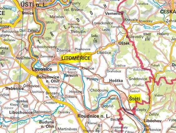 Mapa Ústeckého kraje s našimi pobačkami.