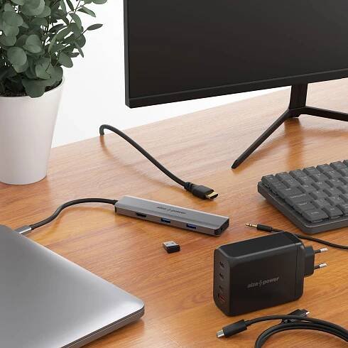 AlzaPower Metal USB-C Dock Station 5v1 (140W) vesmírně šedý
