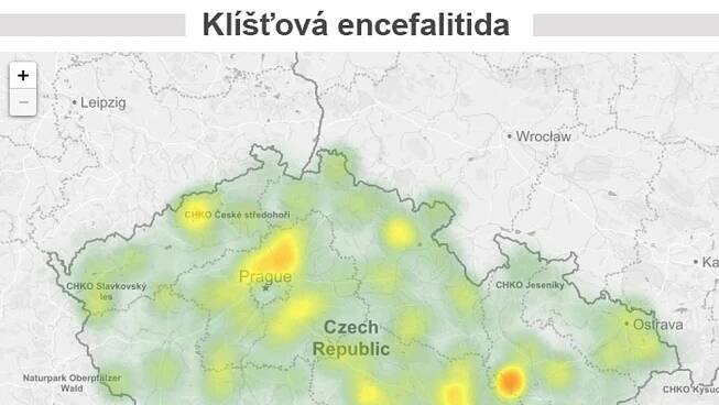 Mapa aktivity klíšťat na území České republiky - Klíšťová encefalitida
