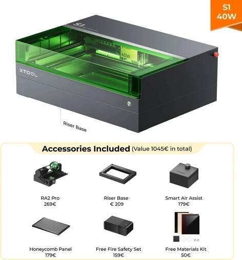 xTool S1 - 40W Chytrá diodová gravírka - DELUXE sada - GraviPro
