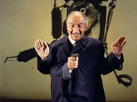 Louis Germain David de Funès de Galarza byl slavný francouzský herec a komik španělského původu. Fotografie z filmu Fantomas se zlobí.