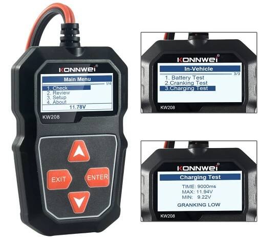 KONNWEI KW208 12V Autobatterielasttester Professioneller Kfz-Generatoranalysator - Wellenformspannungstest für Auto / Boot