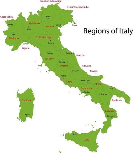 Zelená mapa Itálie — Ilustrace