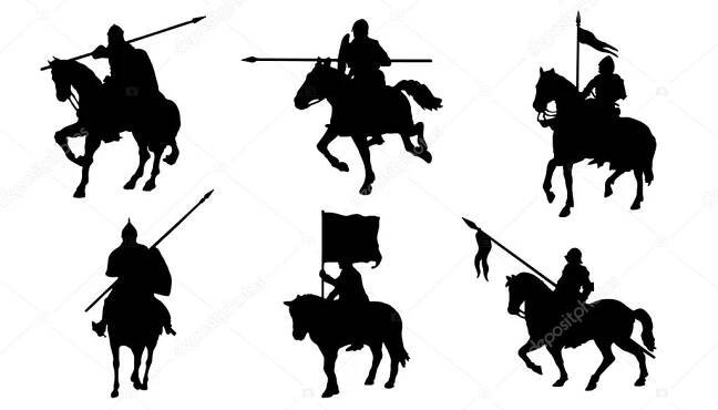 Stáhnout - Knight horse silhouettes on the white background — Ilustrace