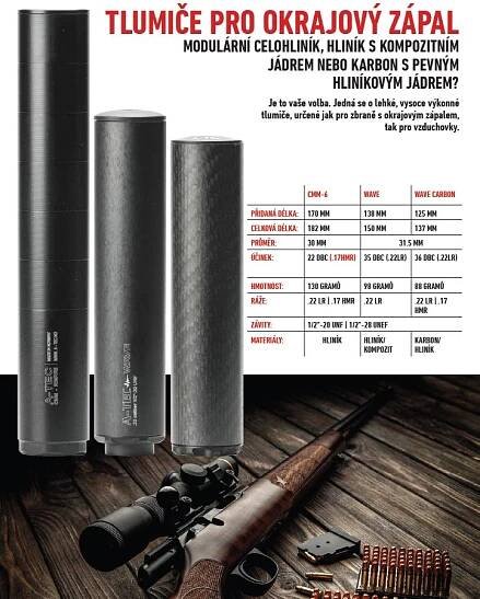 Tlumič A-TEC, model WAVE, pro malorážky, Ráže:.22LR, na závit M14x1mm