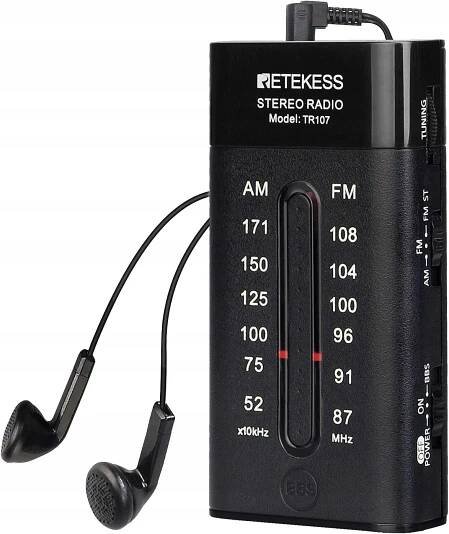 Retekess TR107 Přenosné AM FM rádio se sluchátky, Mini rádio, Dárek