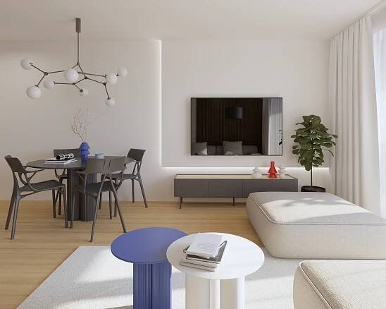 rekonstrukce bytu, byt 2kk, moderní byt, návrh bytu, design bytu, designový nábytek, kuchyně na míru, obývací pokoj s kuchyní, návrh obývacího pokoje, návrh pokoje, návrh ložnice, dřevěná podlaha, barvy v interiéru, barevný interiér, interiérový design, interiérový design brno, architekt brno, architekt olomouc