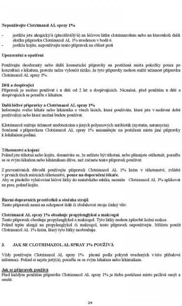 Příbalový leták Clotrimazol AL Spray 1% 30 ml - Zbozi.cz