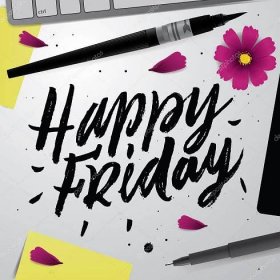 Download - Happy Friday. Positive Quote Handwritten with Script Calligraphy. Hand Painted Script Lettering. Hand Lettering and Typography Vector for Your Designs: T-shirts, for Posters, Invitations, Cards, etc. — Illustration