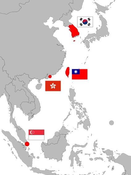 Map of the 4 Asian Tigers