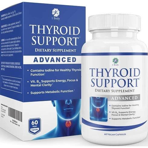1Body Thyroid Support Supplement with Iodine - Energy & Focus Formula - Vegetarian & Non-GMO - Vitamin B12 Complex, Zinc, Selenium, Ashwagandha, Copper, Coleus Forskohlii & More 30 Day Supply بودى 1 مكمل داعم للغدة الدرقية مع اليود ، لزيادة الطاقة والتركيز ، نباتى ويحتوى على فيتامين ب 12 والزنك والسيلينيوم ، يكفى لأكثر من 30 يوم