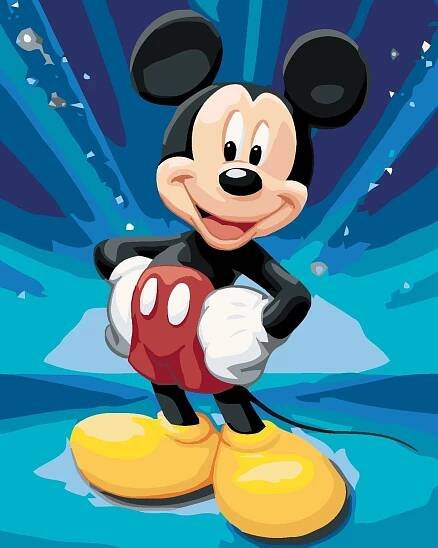 Zuty Mickey Mouse na modrém pozadí 40 x 50 cm s rámem
