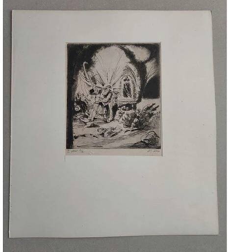 Adolf Alex Jelínek (1890 - 1957) - Vyhánění kupčíků - lept, grafika, signováno