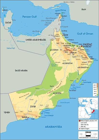 Oman Map (Physical) - Worldometer