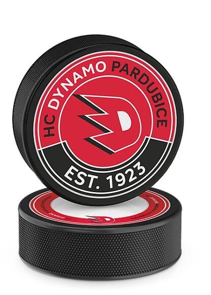 Černý oboustranný sběratelský puk s logem HC Dynamo Pardubice