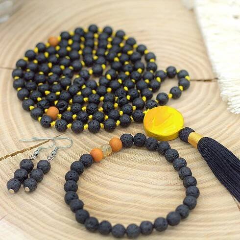 Japa Mala - set, LÁVOVÝ KÁMEN, SANTALOVÉ DŘEVO, CITRÍN