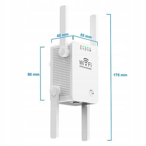 ZESILOVAČ SIGNÁLU Wi-Fi VÝKONNÝ REPEATER ACCESS POINT 300Mbs 4 ANTÉNY 2.4GHz Anténa venkovní neodšroubovatelná