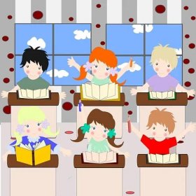 Evropské děti učit v sále školy — Stock obrázek
