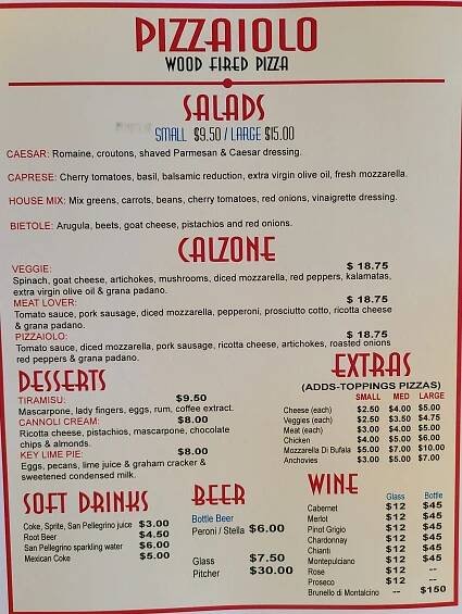 Our Menu - Pizzaiolo Woodfired Pizza