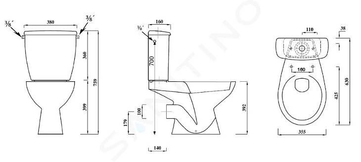 Aqualine Juan WC - WC kombi, zadný odpad, biela LC2154