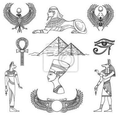 Plakát Egypt symboly kultura, ikona znak, starožitných pyramida, vektorové ilustrace