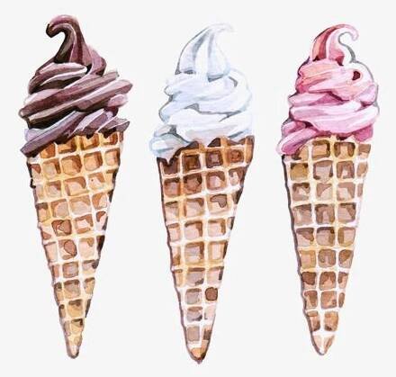 three ice cream cones with different toppings in them, one is pink and one is white