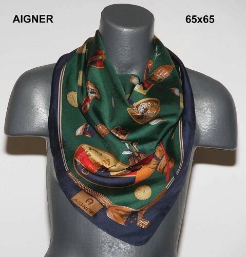 Šátek hedvábí hedvábný silk AIGNER ORIGINÁL golfový motiv | Aukro