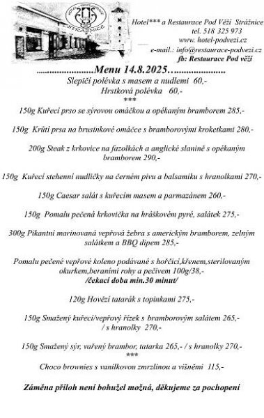 Menu_14.8.2025 - Hotel pod Věží