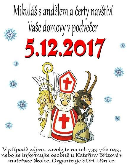 Mikuláš v Líšnici naděluje 5.12.2017 v podvečer