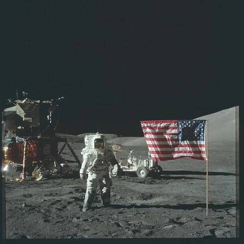 Astronaut Harrison Schmitt photographed by Gene Cernan during Apollo 17 EVA 1