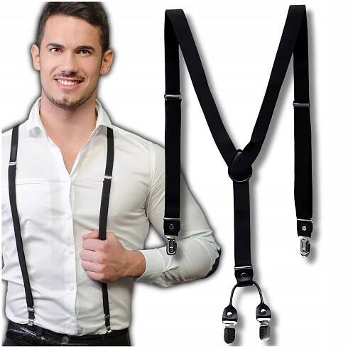 Pánské pevné šle elegantní černé ke kalhotám elastické univerzální