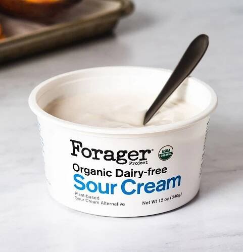 A container of Forager brand dairy-free, vegan sour cream.