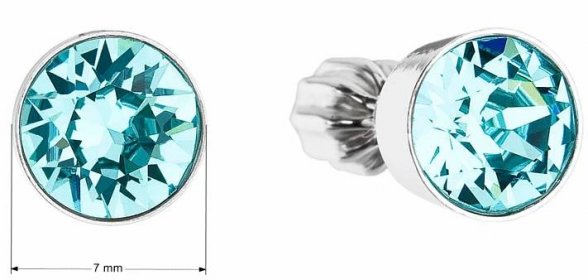 Stříbrné náušnice pecka se Swarovski krystaly modré kulaté 31113.3 light turquoise | Evolution Group CZ