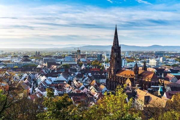 The skyline of Freiburg im Breisgau in Germany, which is one of the best places for an autumn city break