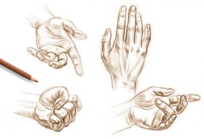 Sketches of human hands from nature. Drawing with pencil. Set — Stock obrázek