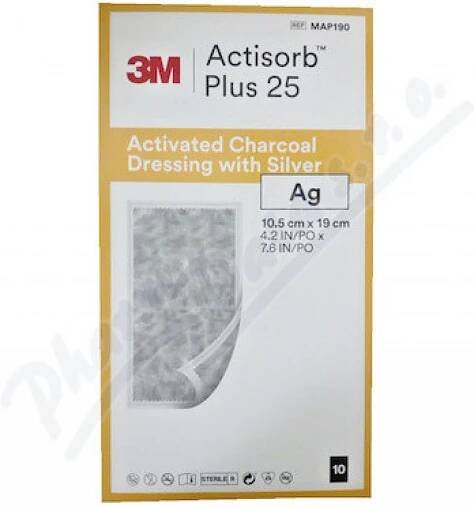 Actisorb Plus 25 Krytí S Aktivním Uhlím A Stříbrem 19,0 x 10,5 cm 10 ks