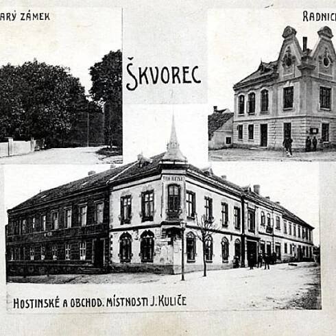 Historická pohlednice archív obce Škvorec