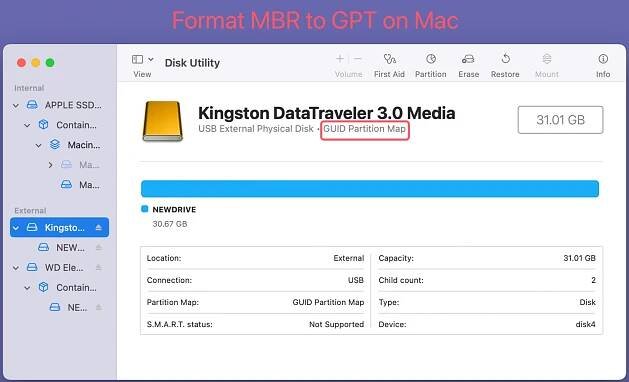 format an MBR disk to GPT on a Mac