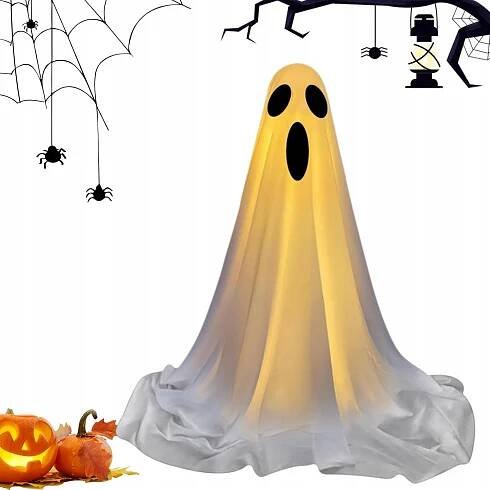 Stojaci Strašidelný Duch Svietiaca Halloweenská dekorácia 85 cm Biela