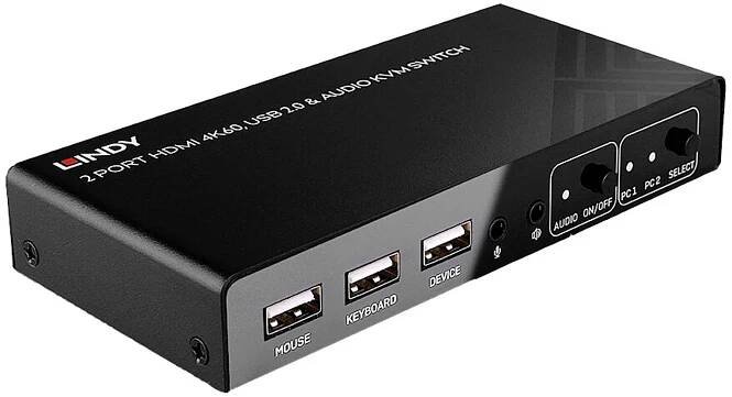 LINDY 2 Port KVM Switch HDMI 4K60, USB 2.0 & Audio 2 porty přepínač KVM HDMI 4096 x 2160 Pixel