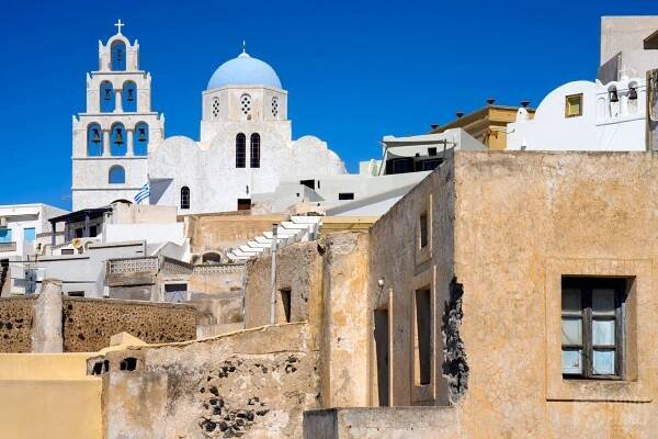 Pyrgos old village and Theotokaki church, Santorini Greece