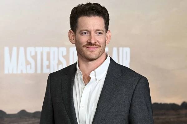 Actor Sawyer Spielberg arrives for Apple TV+ series premiere of "Masters of the Air" at the Village Theatre in Westwood, California, on January 10, 2024.