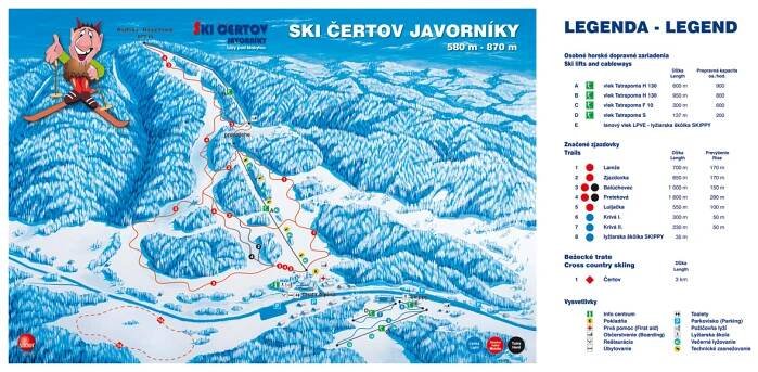 Ski areál Čertov - informace a mapa