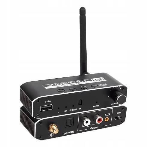 BLUETOOTH PŘIJÍMAČ 5.0 AUDIO KONVERTOR DAC TOSLINK 2x CINCH AUX BT + USB