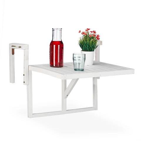 Relaxdays Balkónový stůl skládací, sklopný stolek na balkon, výškově nastavitelný, jedlové dřevo, 90% dřevo, bílý, 55 x 70...
