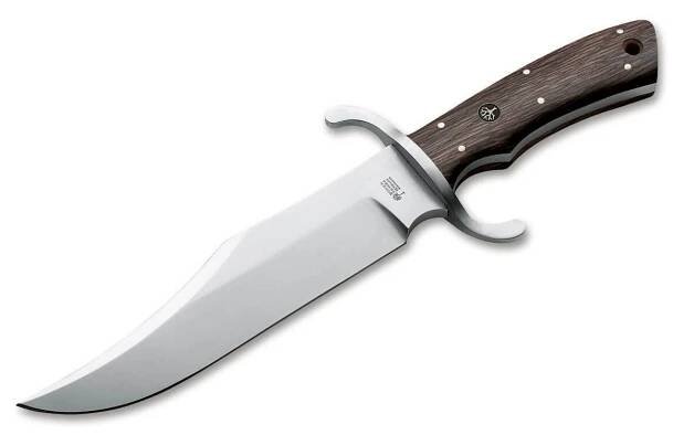 Böker Manufaktur Solingen121547 Bowie N690 outdoorový nůž 19,8 cm, dubové dřevo, kožené pouzdro